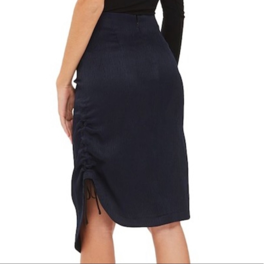 Topshop Navy Blue High Waist Ruffle Pencil Skirt - Picture 2 of 4